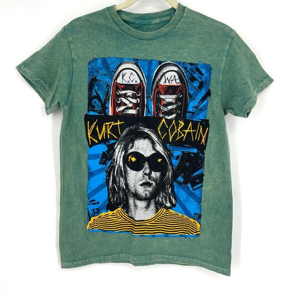 Kurt Cobain Green Acid Wash Graphic Band Tee Small NWOT - Picture 1 of 7